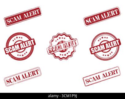 Une collection de timbres et de joints en caoutchouc Scam Alert Illustration de Vecteur