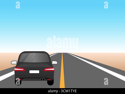 Voiture circulant sur l'autoroute ou sur la route asphaltée. Illustration vectorielle. Illustration de Vecteur