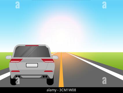 Voiture circulant sur l'autoroute ou sur la route asphaltée. Illustration vectorielle. Illustration de Vecteur