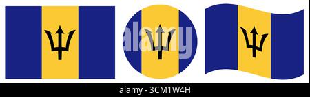 Ensemble de drapeaux de la Barbade isolés sur fond transparent. Drapeau de la Barbade en forme de cercle, de forme ondulée et de forme carrée. Banque D'Images