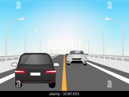 Voiture circulant sur l'autoroute ou sur la route asphaltée. Illustration vectorielle. Illustration de Vecteur
