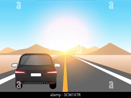 Voiture circulant sur l'autoroute ou sur la route asphaltée. Illustration vectorielle. Illustration de Vecteur