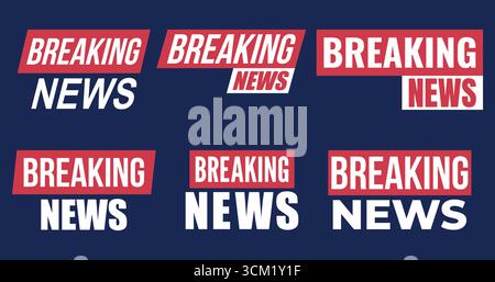 Une collection d'étiquettes de texte d'actualité modernes en rouge et blanc sur fond sombre, parfaite pour les gros titres d'actualité urgents, les diffusions ou les médias sociaux Illustration de Vecteur