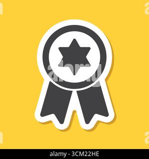 Icône d'autocollant médaille d'or dans un style plat. Illustration vectorielle de prix de trophée sur fond isolé. Le gagnant signe concept d'entreprise. Illustration de Vecteur