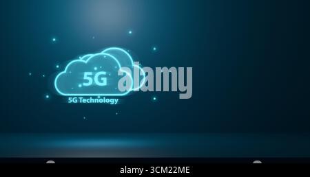 Technologie 5G Cloud Computing avec connexion réseau numérique éclatante, Internet sans fil futuriste, innovation en matière de vitesse de données, connectivité IoT et NEXT Banque D'Images