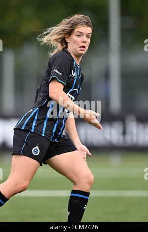 Aalter, Belgique. 13 septembre 2025. Rebekka Frederiksen (7 ans) de Bruges photographiée lors d'un match de football féminin entre le Club Brugge Dames YLA et le SV Zulte Waregem le 2e jour de la saison 2025-2026 de la Super League belge du Lotto Womens, le samedi 13 septembre 2025 à Aalter, BELGIQUE . Crédit : Sportpix/Alamy Live News Banque D'Images