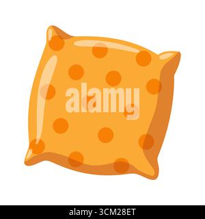 Oreiller jaune de dessin animé avec motif à pois. Illustration isolée vectorielle sur fond blanc. Illustration de Vecteur