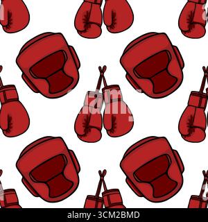 Motif vectoriel sans couture avec gants de boxe et couvre-chef marron, créant un design dynamique et énergique idéal pour les vêtements de sport ou le proj sur le thème du combat Illustration de Vecteur