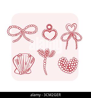 Charmantes illustrations fantaisistes dessinées à la main avec des perles. Illustration de doodle vecteur de coquette de style méditerranéen Illustration de Vecteur