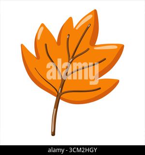 Feuille d'automne orange de dessin animé dans un style plat simple. Illustration isolée vectorielle sur fond blanc. Illustration de Vecteur