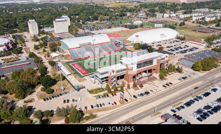 Le Hancock Stadium accueille l'équipe de football américain des Redbirds de l'université d'État de l'Illinois qui participe à la conférence de football de la vallée du Missouri de la NCAA. Banque D'Images
