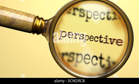 Perspective sous loupe. Analyse approfondie et inspection de la perspective. Regarder de plus près la perspective. Examen du concept o Banque D'Images