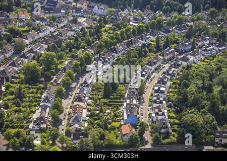 Vue aérienne, lotissement semi-circulaire Sundernholz et Ruestermark, forêt urbaine, Essen, région de la Ruhr, Rhénanie du Nord-Westphalie, Allemagne, DE, Europe, pro Banque D'Images