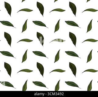 Silhouettes de feuilles olive motif sans couture. Illustration vectorielle en couleur à l'encre de la ligne graphique. Signe de silhouette pour logo, impression, bandes dessinées, mode, pop art, Illustration de Vecteur