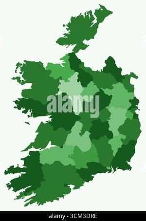 Carte de l'Irlande avec les régions. Juste une carte de frontière de pays simple avec division de région. Palette de couleurs vertes. Illustration de Vecteur