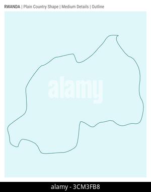 Carte du pays de plaine du Rwanda. Détails moyens. Style de contour. Forme du Rwanda. Illustration vectorielle. Illustration de Vecteur