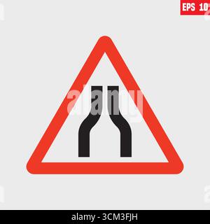 la route se rétrécit sur les deux côtés vecteur signe routier de danger, panneau de circulation triangulaire avec bordure rouge avec flèche noire, symbole de circulation Illustration de Vecteur