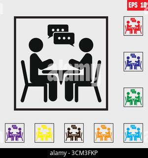 jeu d'icônes personnes parlant. symbole d'icône de style plat. Chat, bulle de dialogue. Illustration vectorielle d'icône de communication personnes à une table parlant, icône Illustration de Vecteur