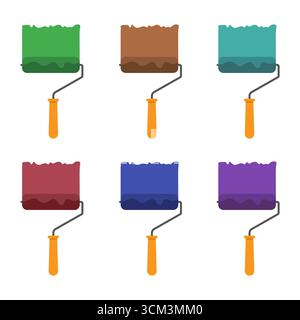 Ensemble de rouleaux de peinture colorés avec des coups de peinture. Parfait pour les thèmes liés à la rénovation, la peinture, le design d'intérieur, la créativité et les projets de bricolage. Illustration de Vecteur