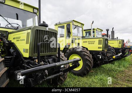 Tracteurs Mercedes-Benz MB Trac verts lors d'un salon historique des tracteurs agricoles, Hallbergmoos, Bavière, Allemagne Banque D'Images