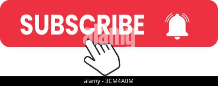 Bouton S'abonner avec l'icône Bell et cliquez sur curseur – Red YouTube style Illustration de Vecteur