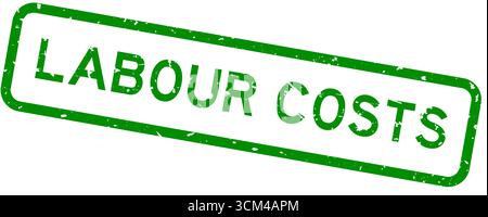 Grunge Green main-d'œuvre coûte mot carré tampon de joint en caoutchouc sur fond blanc Illustration de Vecteur