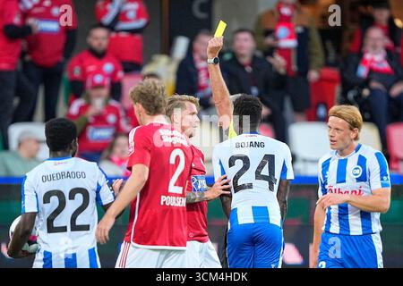 Silkeborg, Danemark. 14 septembre 2025. Superligakampen mellem Silkeborg IF og OB paa JYSK Park i Silkeborg soendag den 14. septembre 2025. Crédit : Ritzau/Alamy Live News Banque D'Images