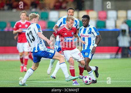 Silkeborg, Danemark. 14 septembre 2025. Superligakampen mellem Silkeborg IF og OB paa JYSK Park i Silkeborg soendag den 14. septembre 2025. Crédit : Ritzau/Alamy Live News Banque D'Images