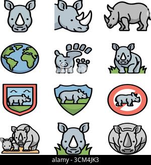 Icônes de la Journée mondiale du rhinocéros dans des illustrations de style plat Illustration de Vecteur