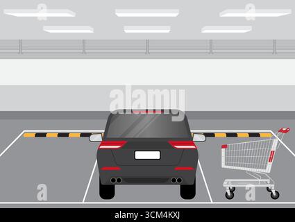 Voiture et chariot dans les parkings ou place de parking dans le métro. Illustration vectorielle. Illustration de Vecteur