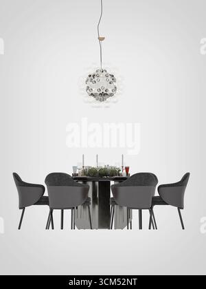 table de dîner de noël en rendu 3d. Banque D'Images