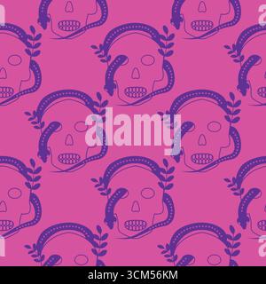 Silhouettes Magic symboles Seamless pattern, avec des éléments magiques tels que serpent, oeil, cartes de tarot, main, crâne, potion, lune, papillon, champignons, st Illustration de Vecteur