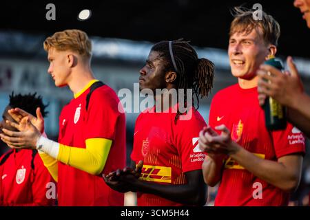 Farum, Danemark. 14 septembre 2025. Caleb Yirenkyi du FC Nordsjaelland vu après le match de 3F Superliga entre le FC Nordsjaelland et le FC Midtjylland à droite de Dream Park à Farum. Crédit : Gonzales photo/Alamy Live News Banque D'Images