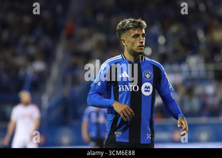 Montréal, Canada. 13 septembre 2025. Iván Jaime #11 de CF Montréal impact regarde lors du match de la Ligue majeure de soccer entre CF Montréal impact et Louis City SC au stade Saputo. Le 13 septembre 2025 à Montréal, Canada. (Photo de Horacio Zamora Rios/ Eyepix/Sipa USA) crédit : Sipa USA/Alamy Live News Banque D'Images