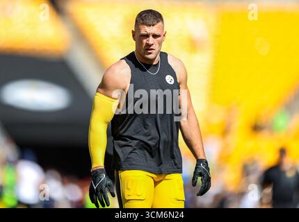 Pittsburgh, Pennsylvanie, États-Unis. 14 septembre 2025. Le linebacker des Pittsburgh Steelers T.J. WATT (90) avant le match de football NFL entre les Steelers de Pittsburgh et les Seahawks de Seattle à Pittsburgh, en Pennsylvanie. (Crédit image : © Brent Gudenschwager/ZUMA Press Wire) USAGE ÉDITORIAL SEULEMENT ! Non destiné à UN USAGE commercial ! Crédit : ZUMA Press, Inc/Alamy Live News Banque D'Images