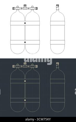 Bouteilles d'oxygène pour la plongée, dessins, illustrations vectorielles stylisées Illustration de Vecteur