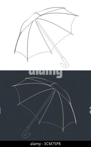 Illustrations vectorielles stylisées stylisées de plans isométriques de parapluie classiques Illustration de Vecteur
