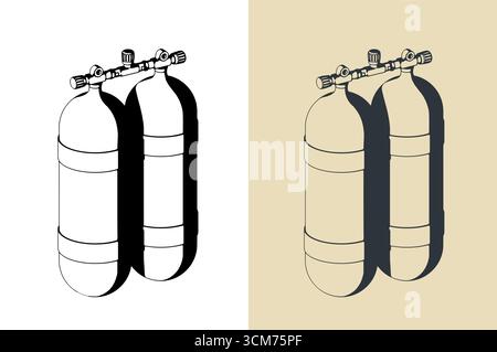 Bouteilles d'oxygène pour les illustrations vectorielles stylisées de plongée Illustration de Vecteur