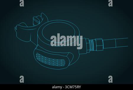 Illustration vectorielle stylisée stylisée du plan isométrique du régulateur de plongée Illustration de Vecteur