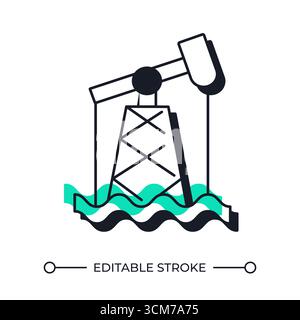 Icône de ligne d'ombre décalée de plate-forme pétrolière en mer Illustration de Vecteur