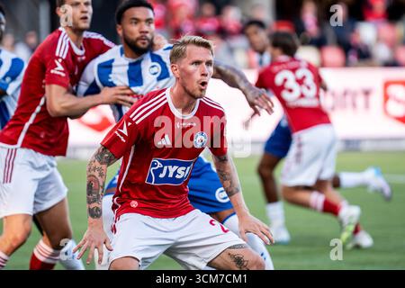Silkeborg, Danemark. 14 septembre 2025. Tonni Adamsen (23 ans) de Silkeborg vu lors du match de 3F Superliga entre Silkeborg IF et Odense BK au Jysk Park à Silkeborg. Banque D'Images