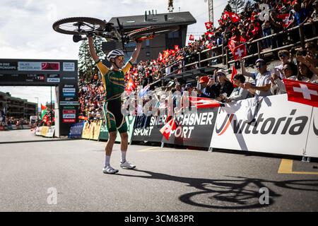 Alan Hatherly d'Afrique du Sud remporte son deuxième titre de champion du monde à l'UCI MTB Elite Men Cross Country, XCO, Mountain Bike World Championship i Banque D'Images