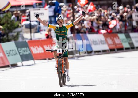 Alan Hatherly d'Afrique du Sud remporte son deuxième titre de champion du monde à l'UCI MTB Elite Men Cross Country, XCO, Mountain Bike World Championship i Banque D'Images