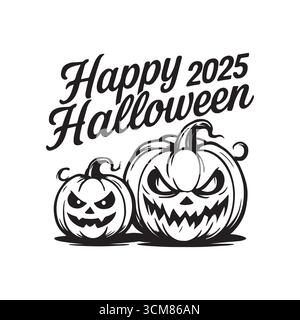 Bonne carte d'invitation de fête d'Halloween avec chapeau de sorcière effrayant de citrouille, fantôme mignon Illustration de Vecteur