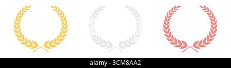 Ensemble de couronnes de laurier en or, argent et bronze pour la Coupe Trophée. Champion et concept gagnant. Illustration vectorielle. Illustration de Vecteur
