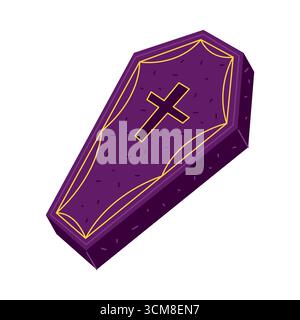 Boîte de cercueil de dessin animé ou cercueil d'Halloween. Tombeau vectoriel ou crypte, symbole de mausolée. Signe pour enterrement et funérailles, mort et cimetière. Cadavre isolé ou cadavre, conteneur squelette. Monument d'horreur. Illustration de Vecteur