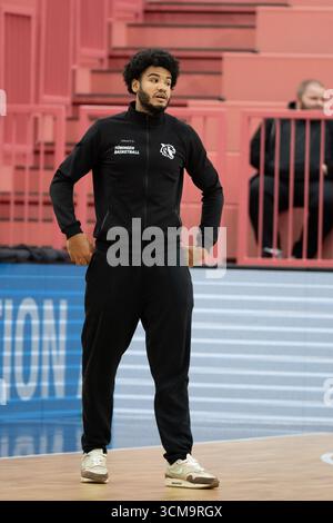 Tuebingen, Allemagne. 14 septembre 2025. Silas Oriane (Tigers Tuebingen #7) GER, Tigers Tuebingen v. basket Swans Gmunden, Basketball, Herren, Vorbereitung 2. Barmer Basketball Bundesliga, Testspiel, Spielzeit 2025/2026, 14.09.2025, Foto : Eibner-Pressefoto/Wolfgang Frank crédit : dpa/Alamy Live News Banque D'Images