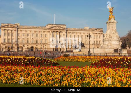 Angleterre, Londres, Queen Victoria Memorial Gardens et Buckingham Palace Banque D'Images