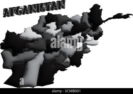 Carte de l'Afghanistan – Monochrome 3D style ballon illustration vectorielle de la ligne de pays pour la géographie, les voyages et l'éducation Illustration de Vecteur