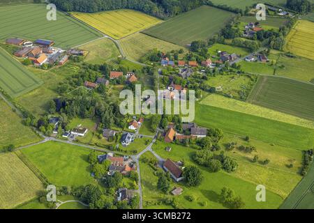 Vue aérienne, prairies et champs district Voeckinghausen et autoroute A2, Uentrop, Hamm, région de la Ruhr, Rhénanie du Nord-Westphalie, Allemagne, autoroute, DE, Euro Banque D'Images